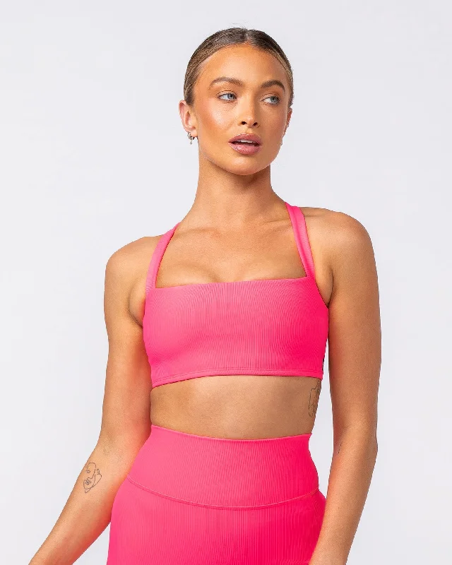 Twist Rib Bra - Neon Pink