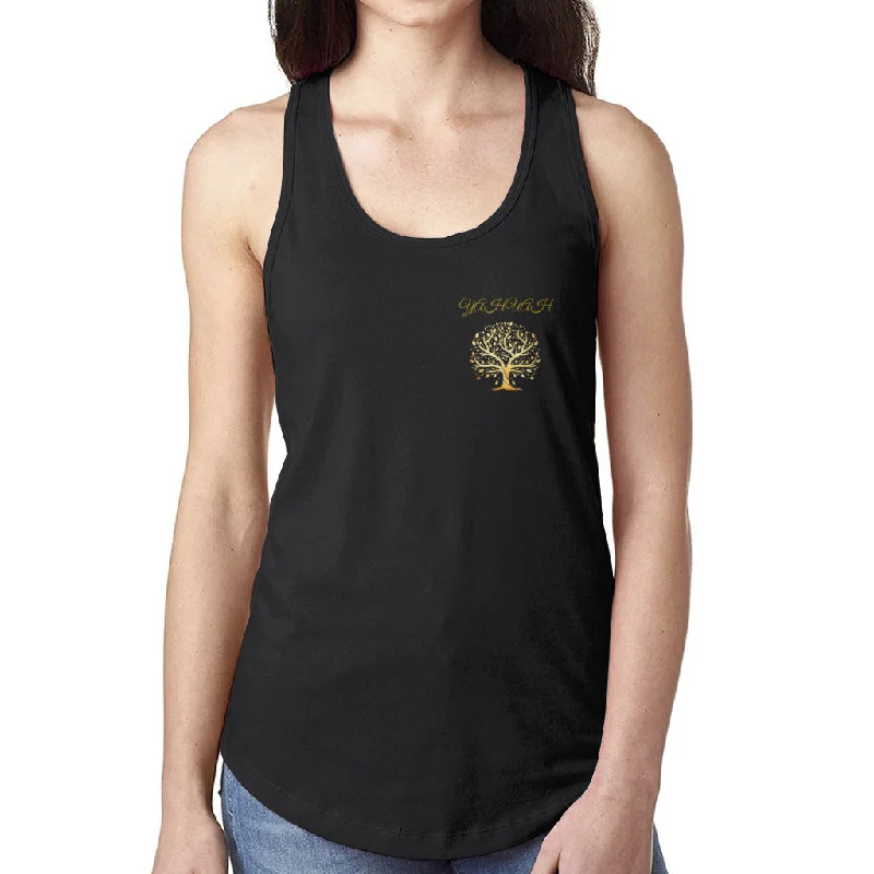 Yahuah-Tree of Life 01 Designer Next Level Ladies Racerback Tank Top (Black/Dark Grey)