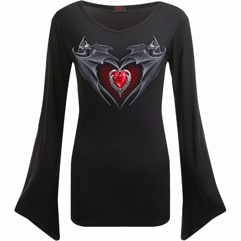 BAT'S HEART - V Neck Goth Sleeve Top Black