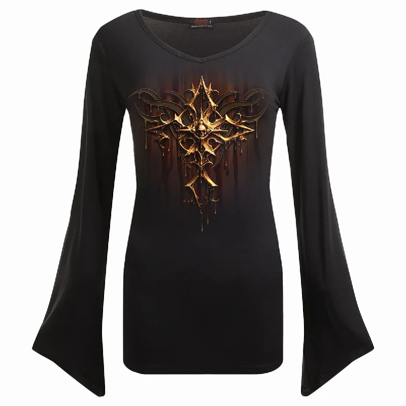 DRIPPING GOLD - V Neck Goth Sleeve Top Black