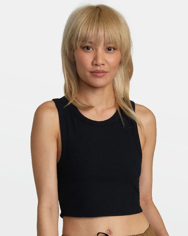 VA Cut Out Cropped Tank Top - Black