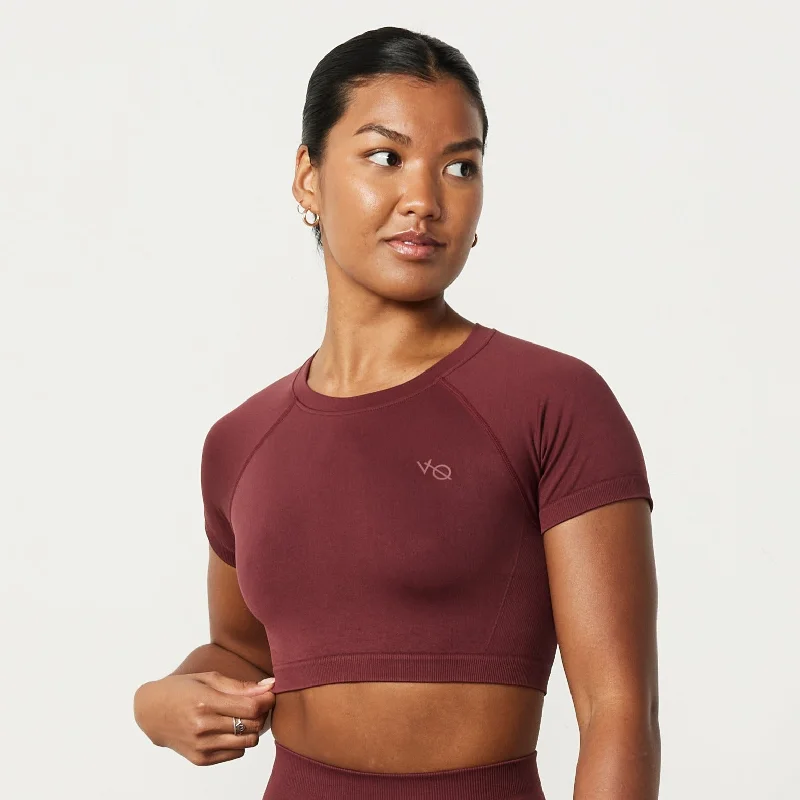 Vanquish Elevate Seamless Burgundy Cap Sleeve Cropped T Shirt