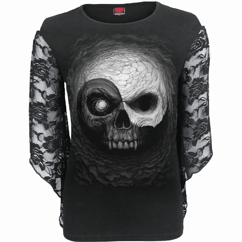 YIN YANG SKULLS - Rose Lace Sleeve Top