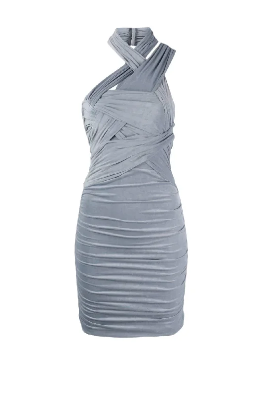 Alexander Wang Interwoven Faux Suede Mini Halter Dress - Earl Grey Fashionable Mini Dress with Pockets