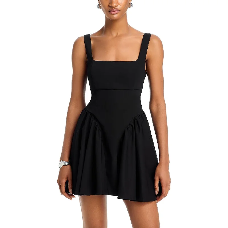 Womens Mini Pleated Fit & Flare Dress Elegant Off-Shoulder Dress Mini