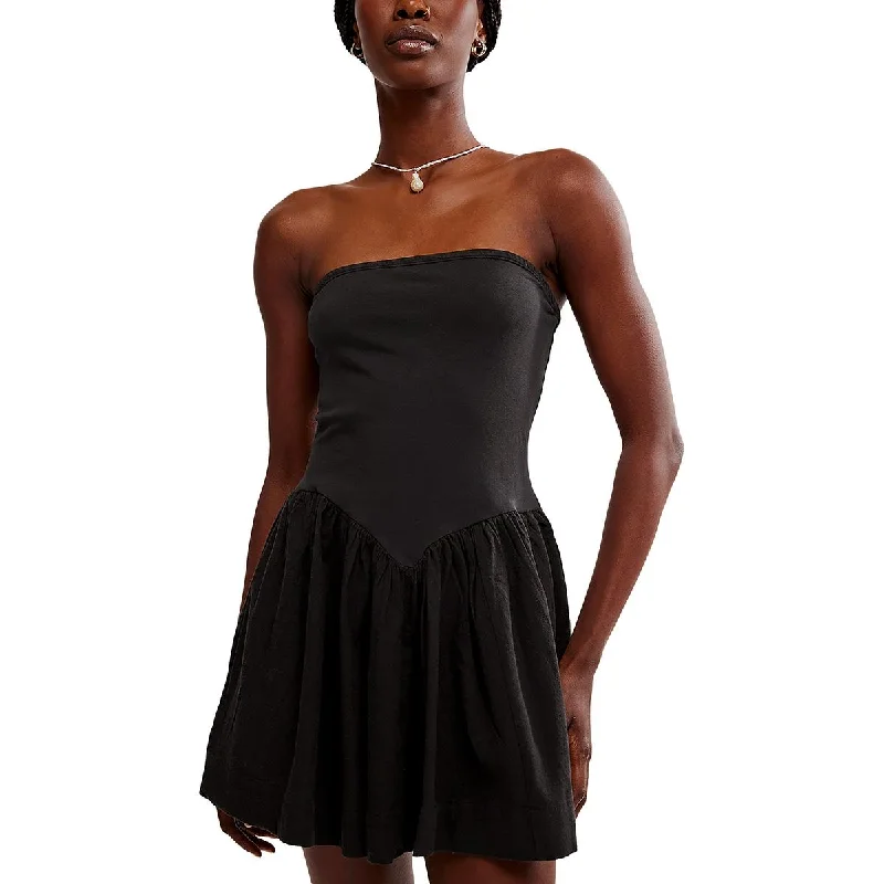Womens Mini Drop Waist Fit & Flare Dress Trendy Denim Mini Dress