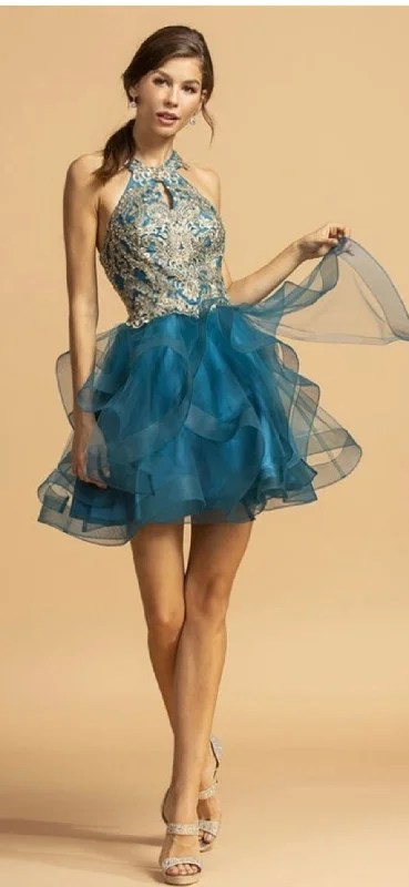Blue Mini Sequined Dress Comfortable Linen Mini Dress