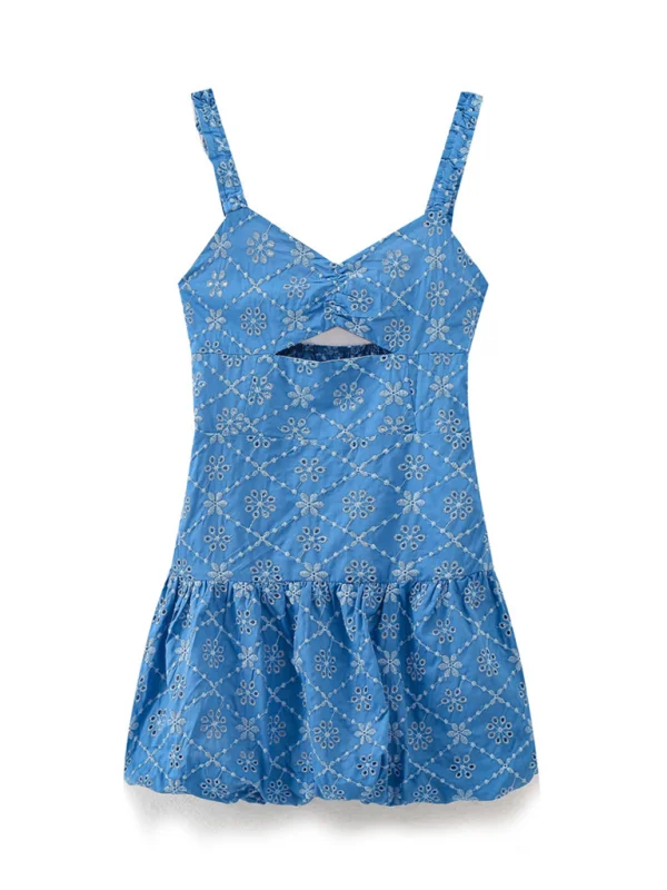Blue Zone Planet | hollow embroidery mini spaghetti strap dress Casual V-Neck Mini Dress