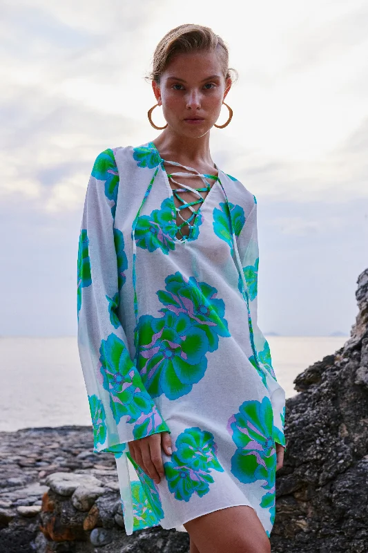 Brandy Mini Silk Cotton Dress | Green & Purple Cozy Satin Mini Dress