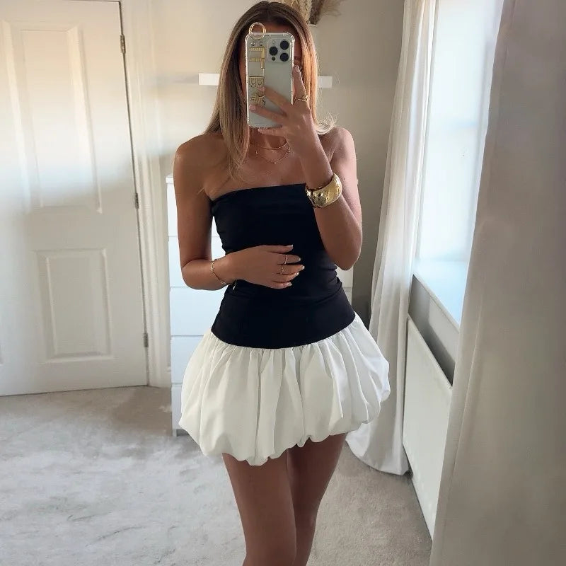 Contrast Color Mini Folds Dress Stylish Summer Mini Dress