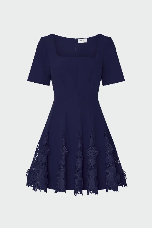 Joy Lace Combo Mini Godet Dress Stylish Spaghetti Strap Mini Dress