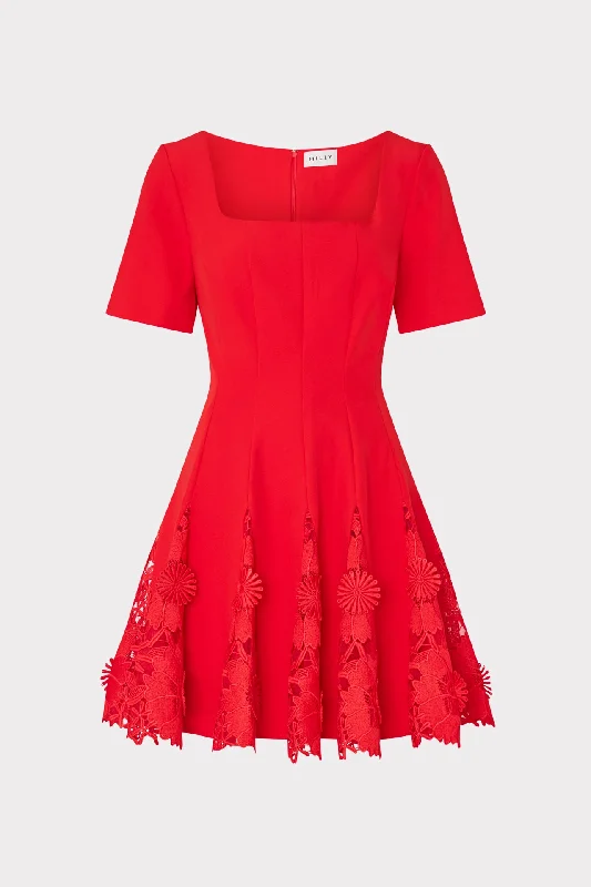 Joy Lace Combo Mini Godet Dress Elegant Mini Dress with Pleats
