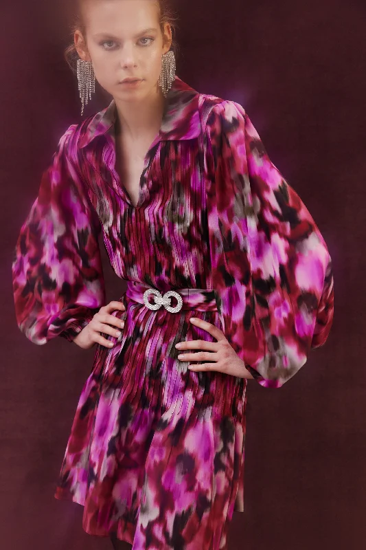 Keitha Mini Silk Dress | Burgundy & Pink Elegant Silk Mini Dress