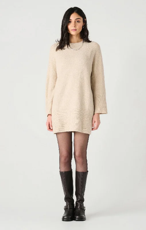 Crewneck Mini Sweater Dress Elegant Satin Lace Mini Dress