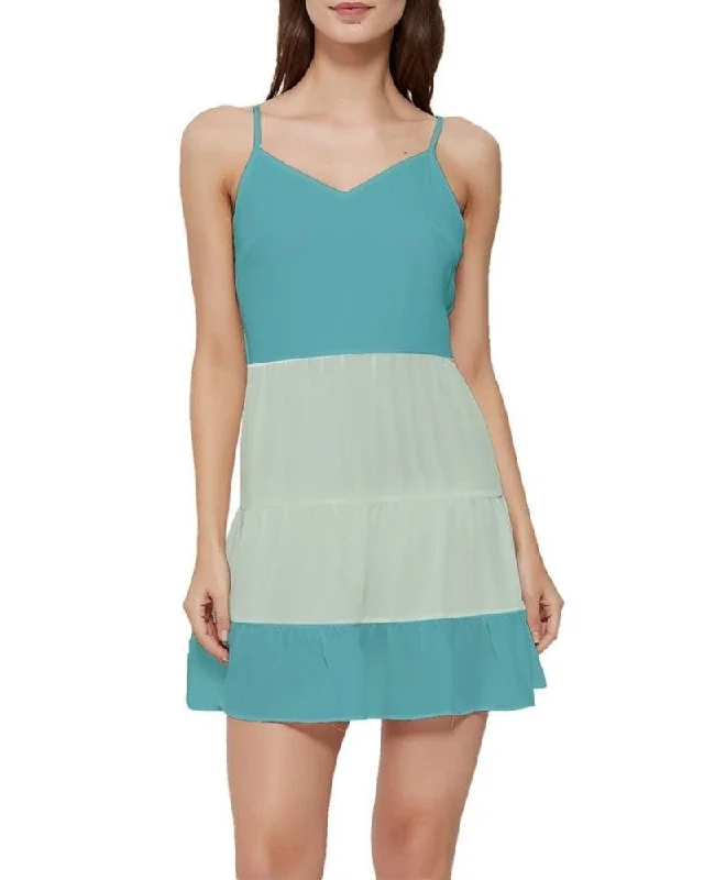 Masu Mini Frill Dress - Blue / Green Trendy Tie-Dye Mini Dress
