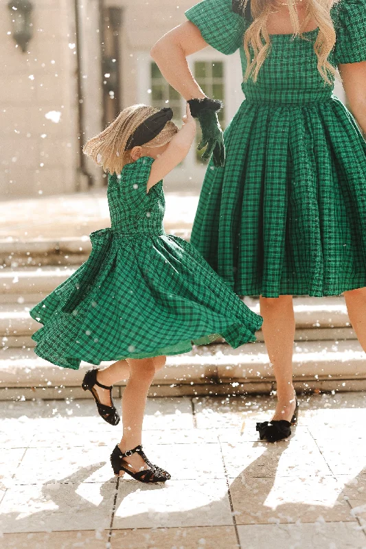 Mini Cupcake Dress in Bright Green Plaid - FINAL SALE Fashionable Pleated Mini Dress