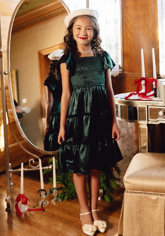 Mini Ellie Dress in Emerald Satin - FINAL SALE Fashionable Polka Dot Mini Dress