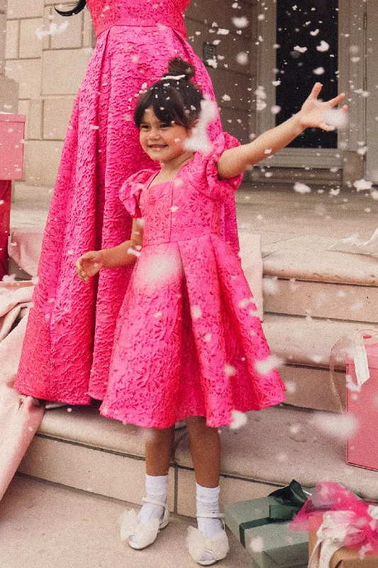 Mini Portia Dress in Pink Jacquard - FINAL SALE Comfortable Smocked Mini Dress