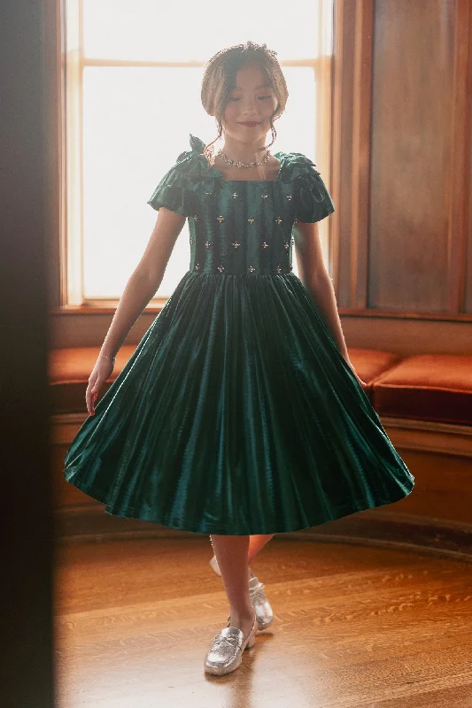 Mini Tiara Dress in Green Velvet Fashionable Mini Dress with Slits