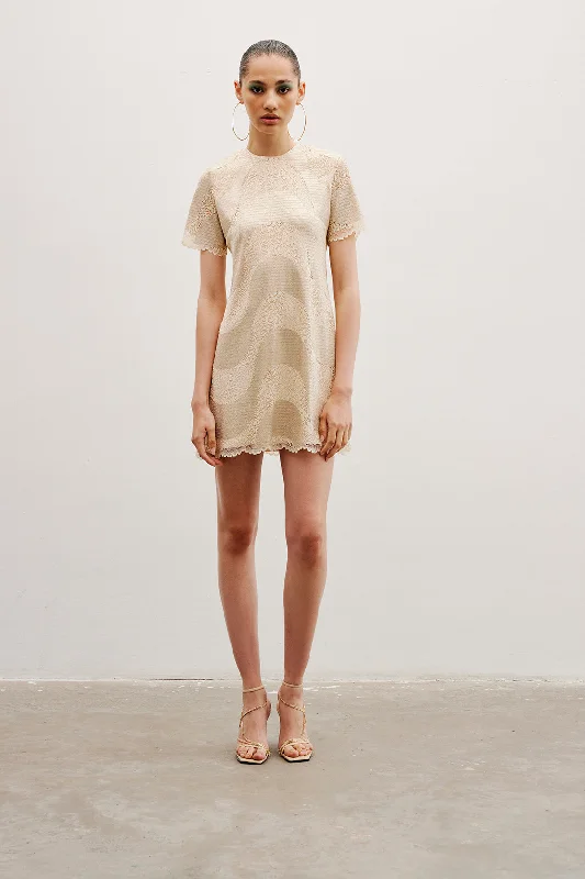 Paola Mini Lace Dress | Gold Trendy Tulle Mini Dress