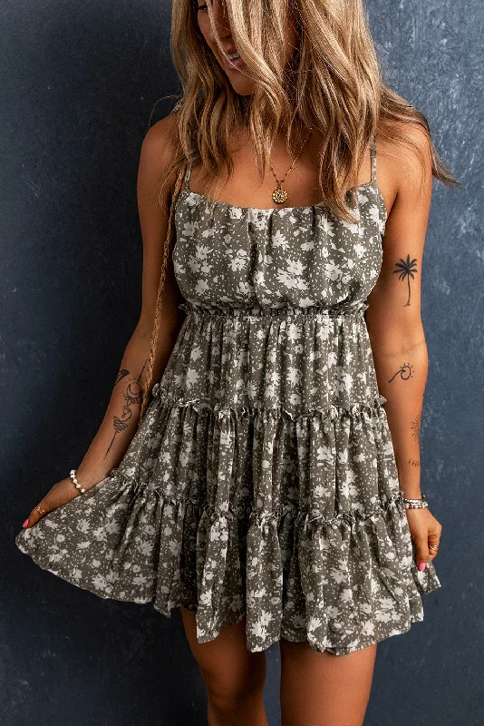 Printed Scoop Neck Mini Cami Dress Comfortable Wrap Mini Dress