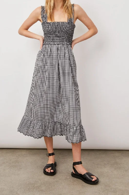 RUMI DRESS - BLACK MINI GINGHAM Stylish Sweetheart Neck Mini Dress