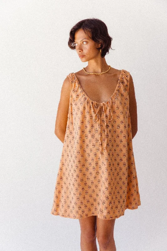 Sundress Mini ~ Peach Elegant Floral-Print Mini Dress