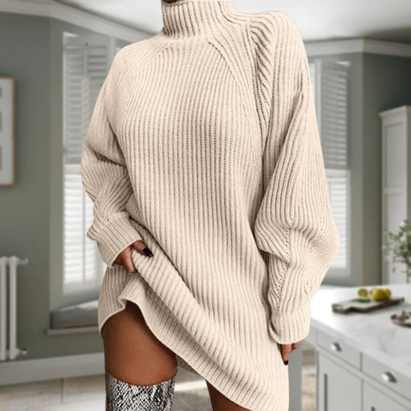 BerriesJam - 2024 Turtleneck Oversized Knitted Casual Mini Sweater Dress Cozy T-Shirt Mini Dress