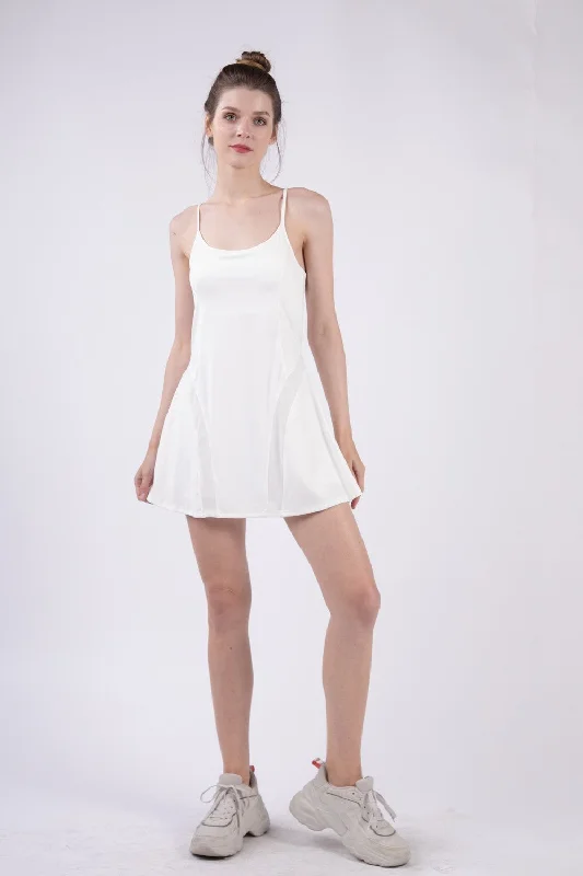 VERY J Mesh Detail Tennis Mini Active Dress with Shorts Inside Trendy Bodycon Mini Dress