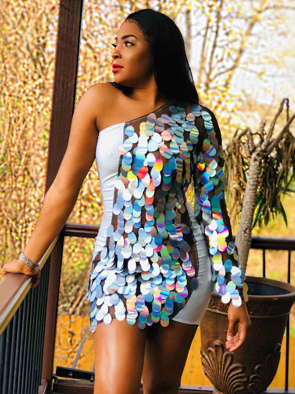 Splice Mini Sequin Dress Trendy A-Line Mini Dress