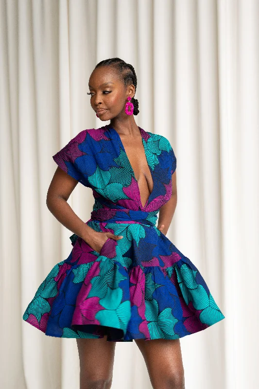 ZURI African Print Flair Mini Infinity dress Elegant Tulle Mini Dress