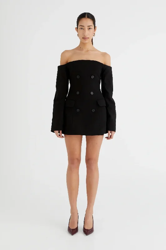 Benni Marcella Tailored Mini Dress - Black Elegant Floral-Print Mini Dress