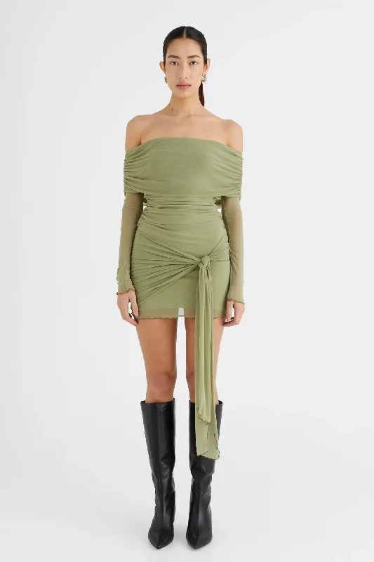 Benni Yasmin Mini Dress - Pistachio Elegant Mini Dress with Pleats