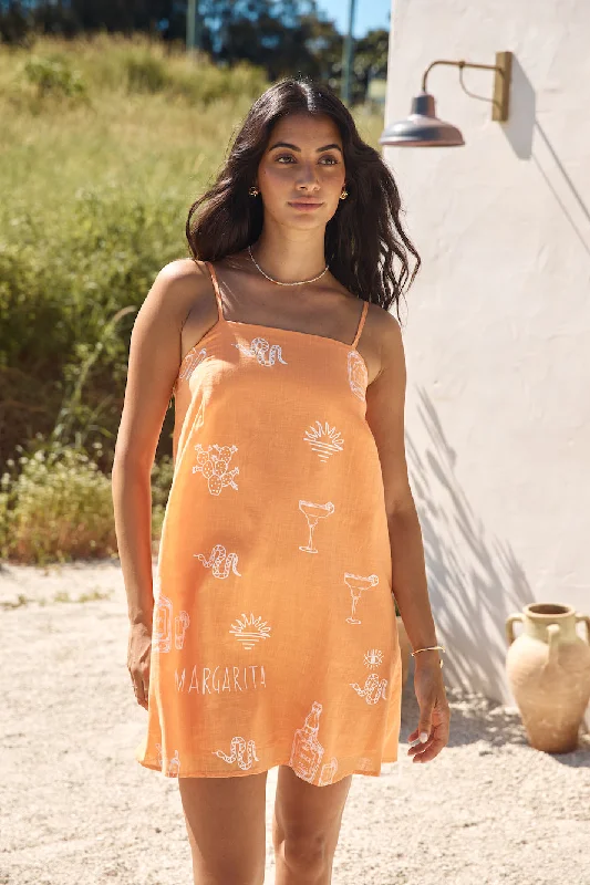 Cancun Chaos Mini Dress Orange Trendy Button-Detail Mini Dress