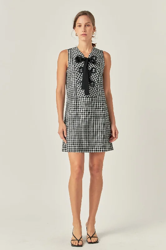 English Factory - Check Sleeveless Grommet Mini Dress Comfortable Ruffle Mini Dress