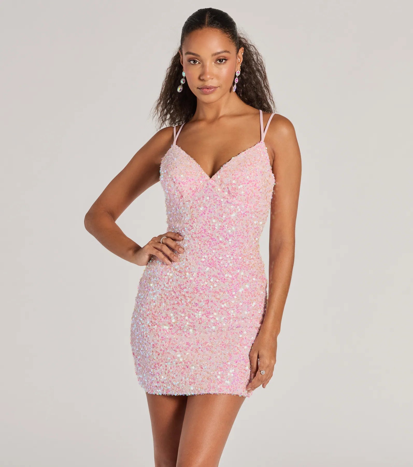 Davina Sequin Lace-Up Bodycon Mini Dress Elegant Sequin Mini Dress