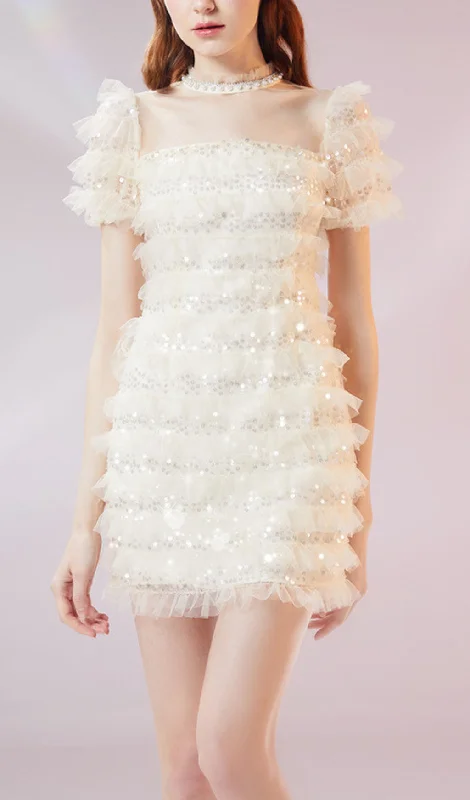 Dream Sequins Cascade Mini Evening Dress Fashionable Boho-Chic Mini Dress