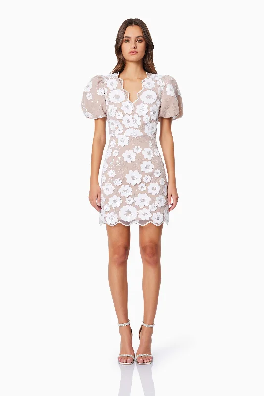 Elliatt Elodie Mini Dress - Ivory Nude Comfortable Smocked Mini Dress