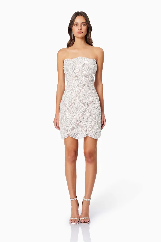 Elliatt Harper Mini Dress - Ivory Nude Fashionable Off-Shoulder Mini Dress
