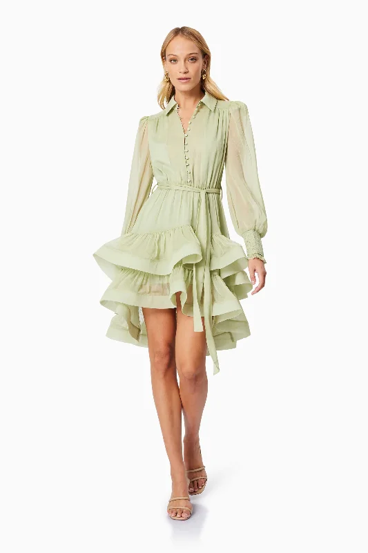 Elliatt Poppy Mini Day Dress - Pistachio Elegant Lace-Up Mini Dress