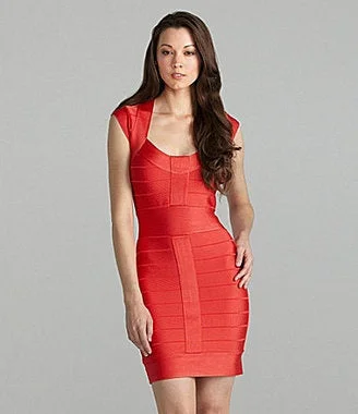 French Connection Red Knitted Bandage Mini Dress Trendy Cut-Out Mini Dress