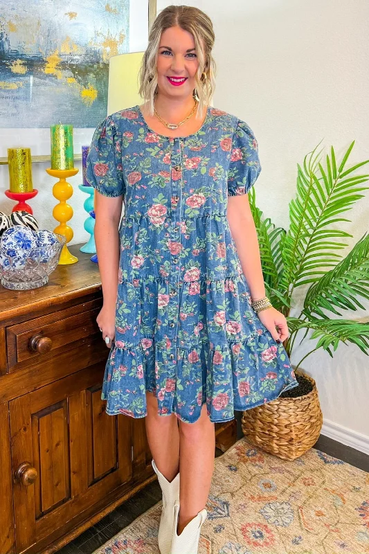 Garden Variety Mini Dress - Blue Trendy Off-Shoulder Dress Mini