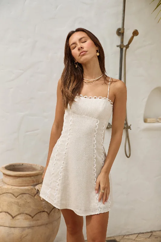 Honeymoon Heart Mini Dress Beige Trendy Cut-Out Mini Dress