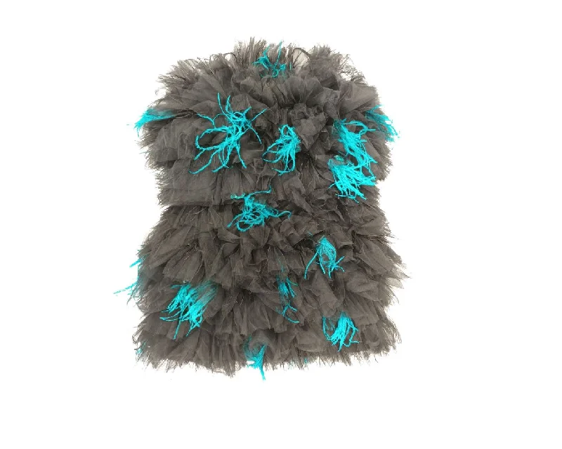 Loulou Women's Black & Blue Ruffled Tulle Mini Dress Trendy Button-Detail Mini Dress