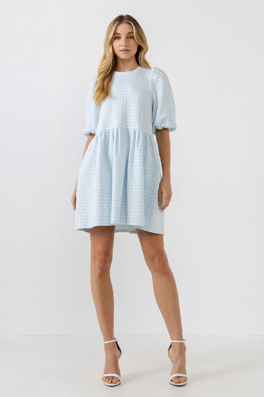 English Factory - Mini Gingham Scrunched Dress Fashionable Denim Mini Dress