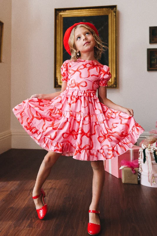 Mini Ribbons and Bows Dress in Pink - FINAL SALE Comfortable Fit-and-Flare Mini Dress