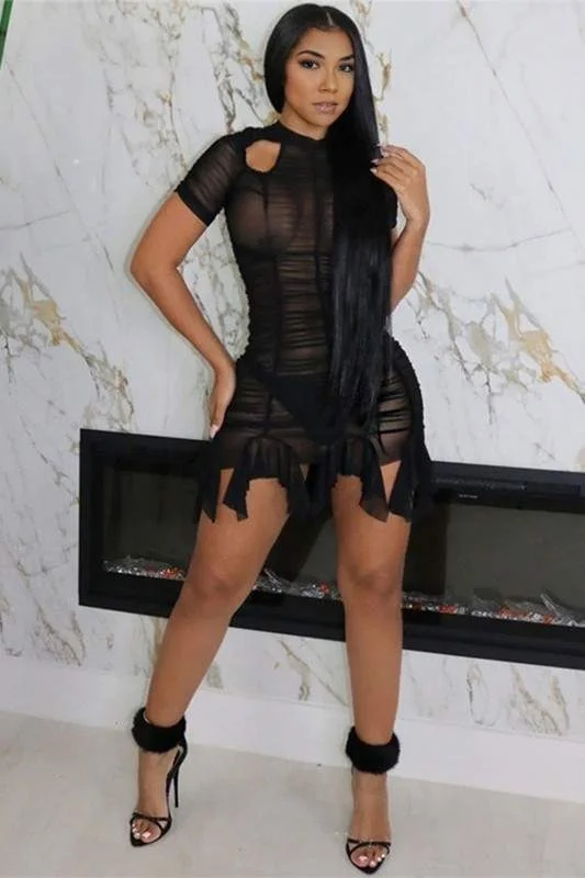 RUCHED MESH MINI DRESS Elegant Velvet Mini Dress