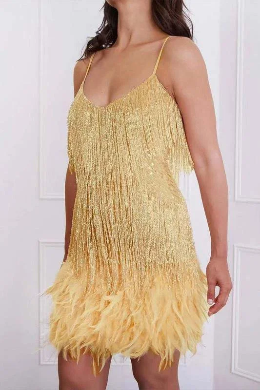 SEQUINS FRINGED MINI DRESS Chic Sleeveless Mini Dress