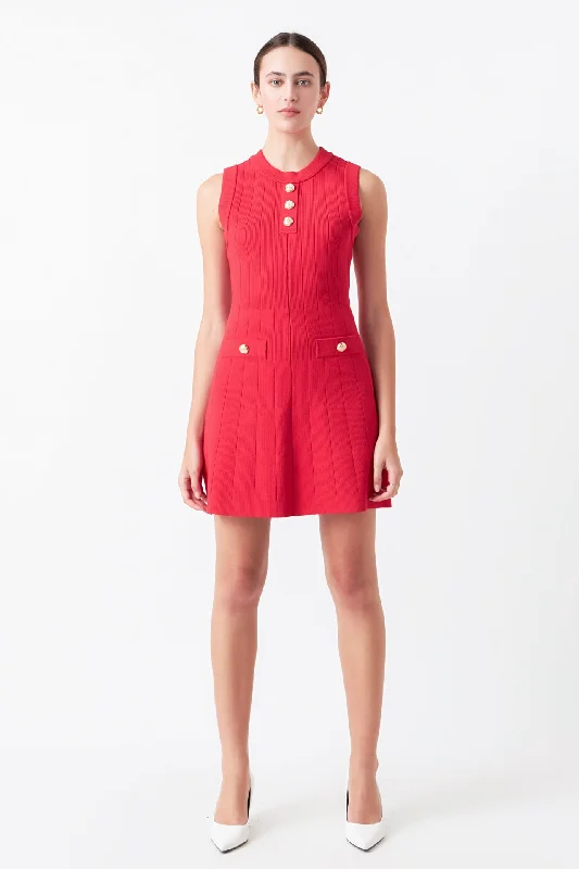 Endless Rose - Shank Button Knit Mini Dress Elegant Vintage Mini Dress