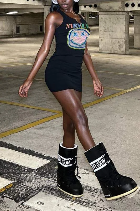 SLEEVELESS GRAPHIC MINI DRESS Fashionable Summer Mini Dress